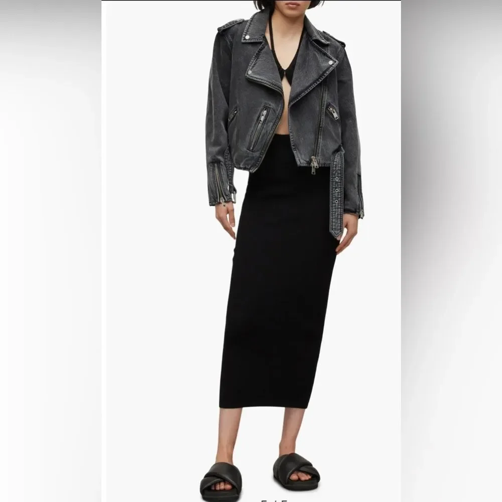 NEW NWT All Saints Balfern Denim Biker Jacket in Washed grey size 2 women’s - Picture 4 of 14